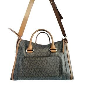 Michael Kors Carine Medium Brown Acorn Gold Satchel Handbag Handle MK Logo